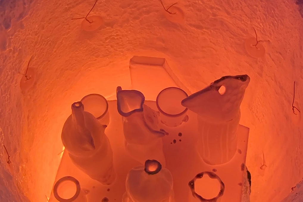 Inside Raku with ceramics being fired